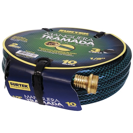 Surtek Green Woven Garden Hose with Metallic Connector 12 10M Reel M12T10